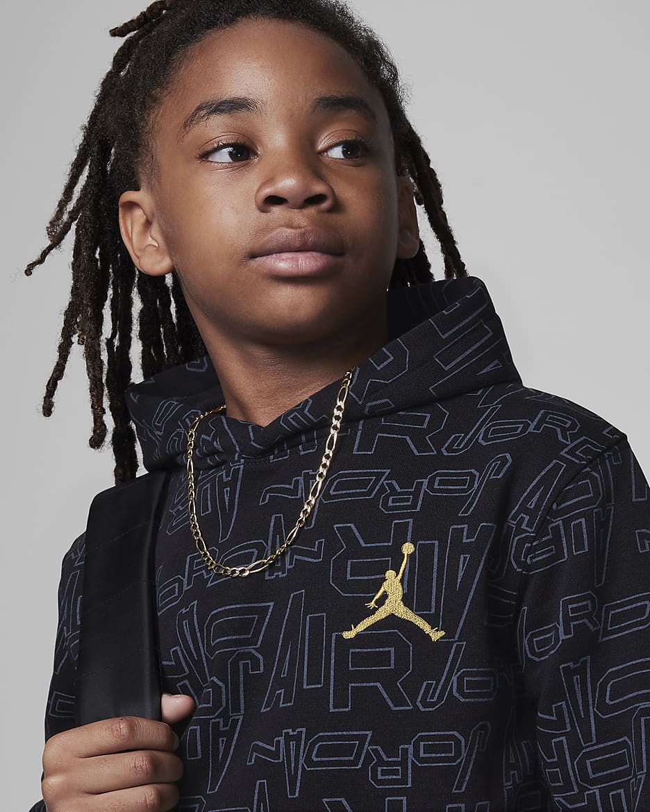 Jordan Take Flight Black and Gold Printed Pullover Big Kids Hoodie